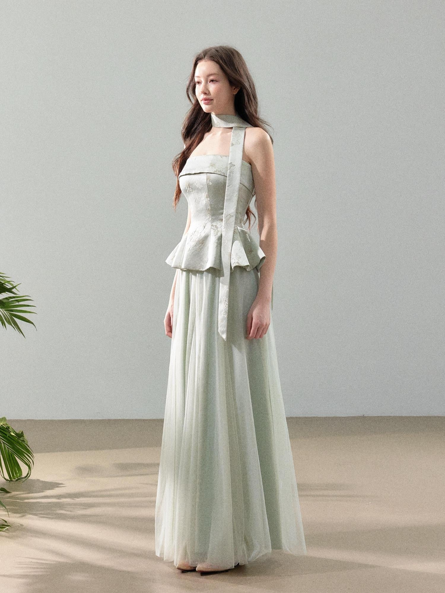 YZZI HE Jacquard Strapless Fitted Waist Modern Chinese Women&
