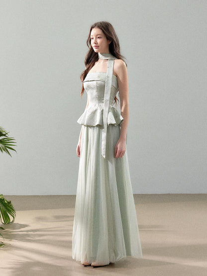 YZZI HE Jacquard Strapless Fitted Waist Modern Chinese Women&