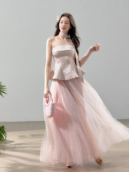 YZZI HE Jacquard Strapless Fitted Waist Modern Chinese Women&