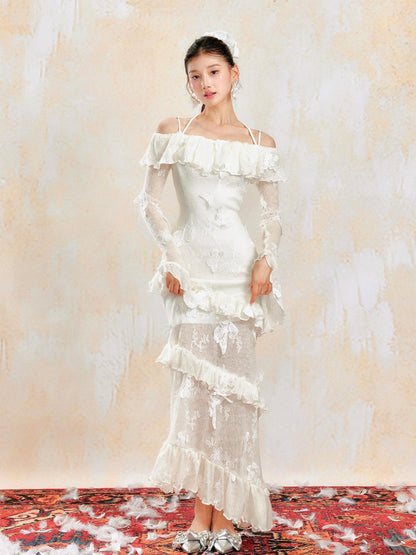 YZZI HE Knit One Shoulder 3d Butterfly Ruffle Women&
