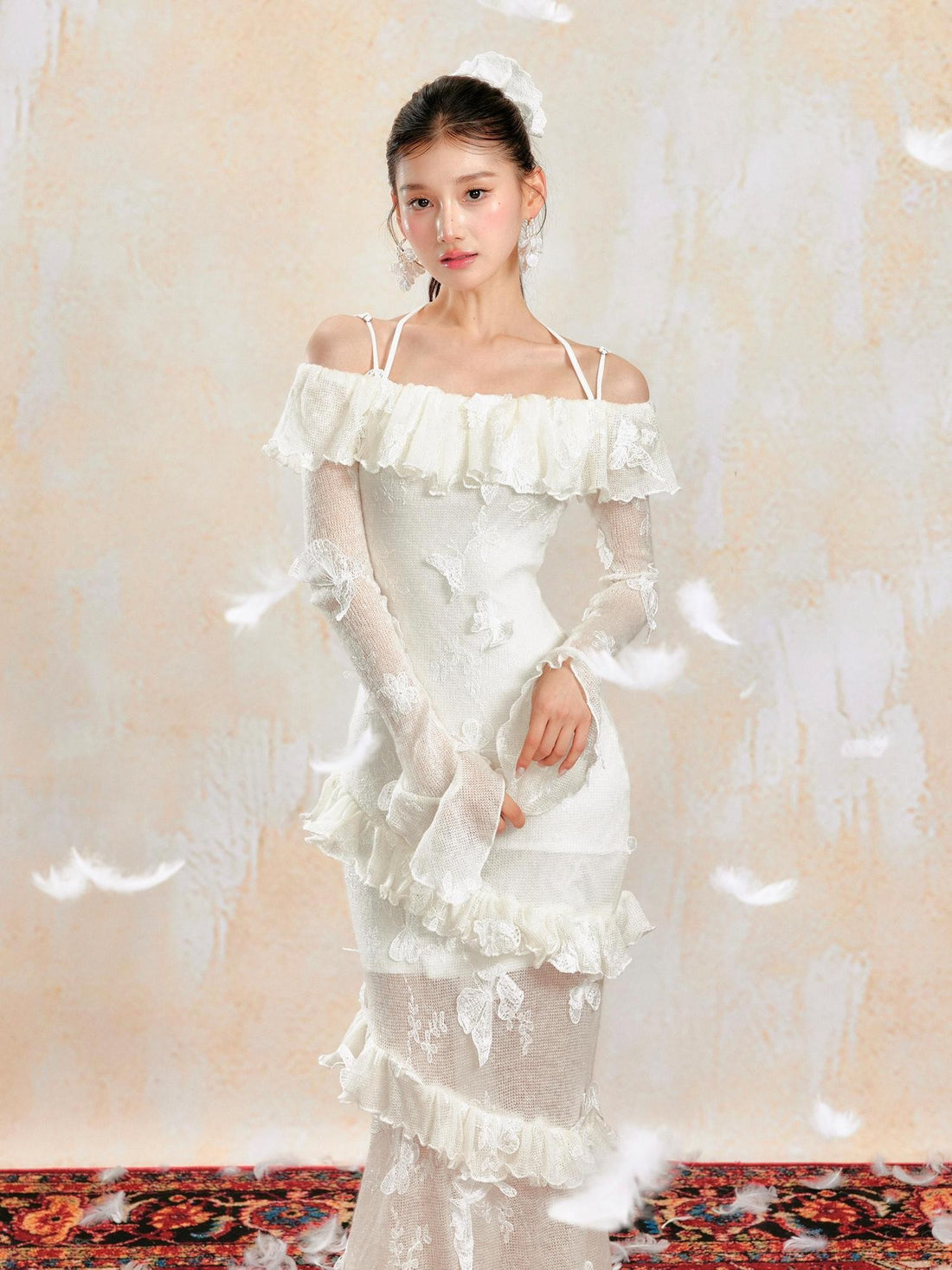YZZI HE Knit One Shoulder 3d Butterfly Ruffle Women&