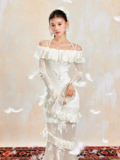 YZZI HE Knit One Shoulder 3d Butterfly Ruffle Women&