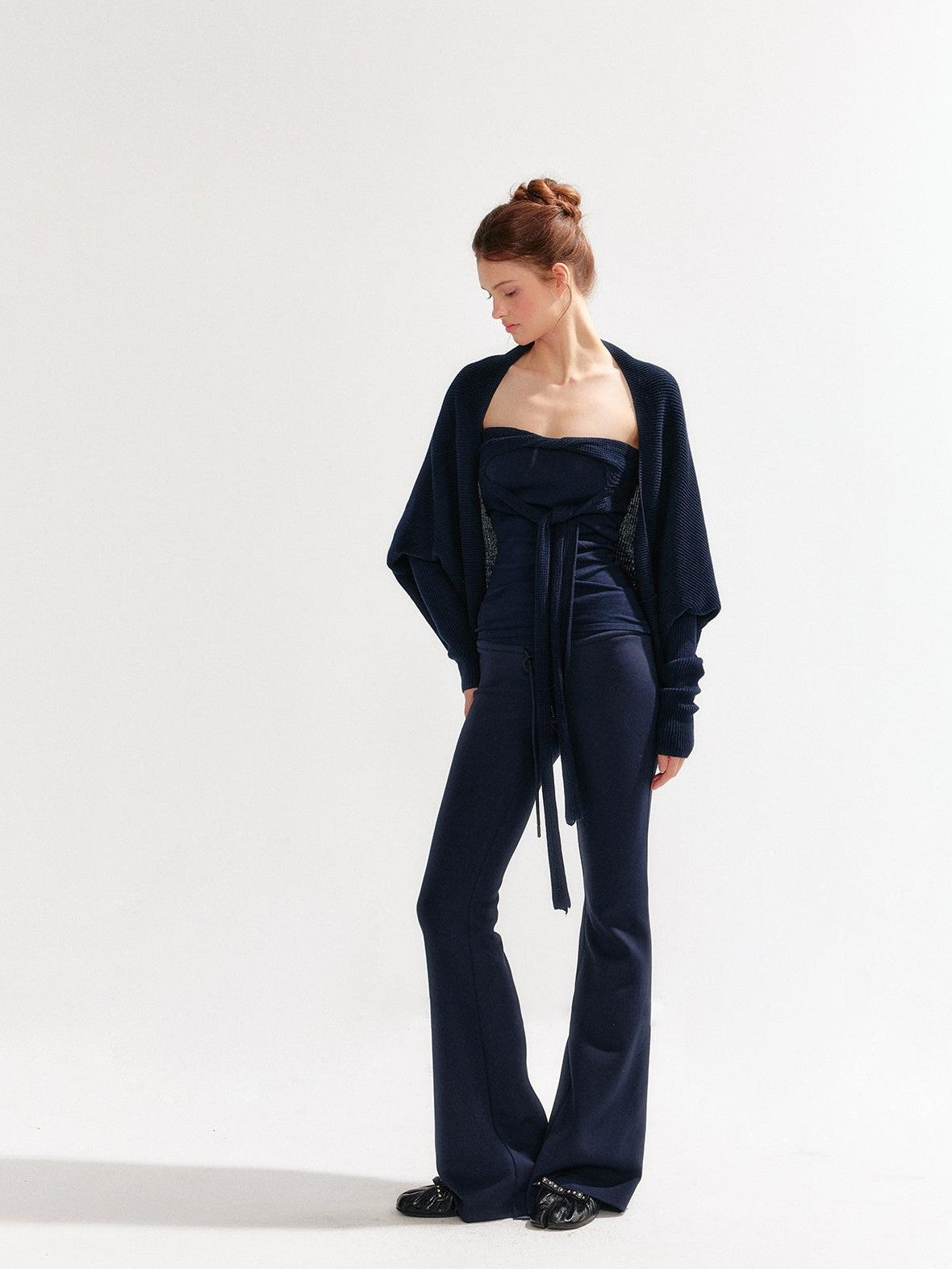 YZZI HE Knitted Strappy Bandeau Two Piece Long Sleeve Women&