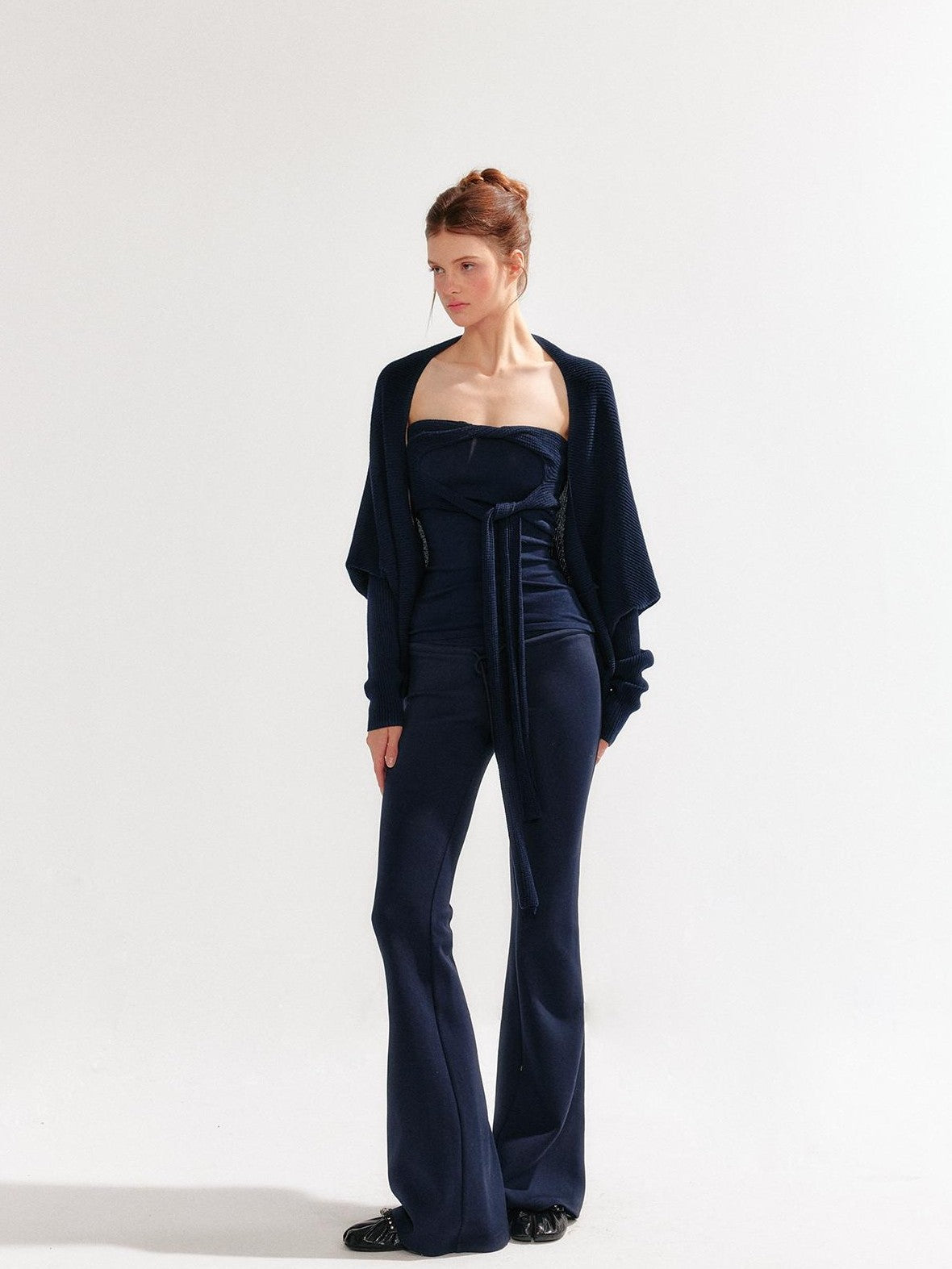 YZZI HE Knitted Strappy Bandeau Two Piece Long Sleeve Women&