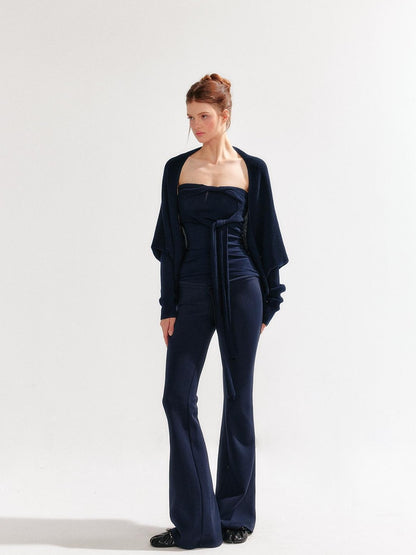YZZI HE Knitted Strappy Bandeau Two Piece Long Sleeve Women&