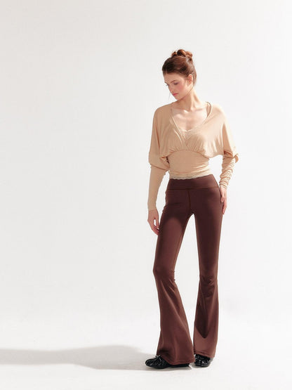 YZZI HE Lace Batwing Knit V-neck Women&