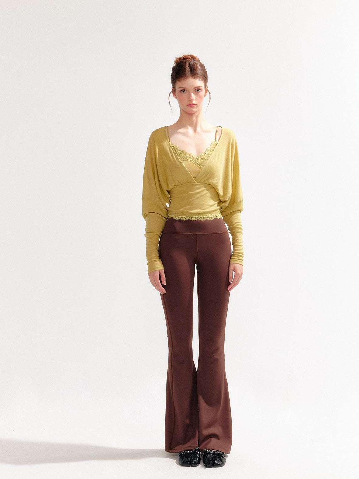 YZZI HE Lace Batwing Knit V-neck Women&