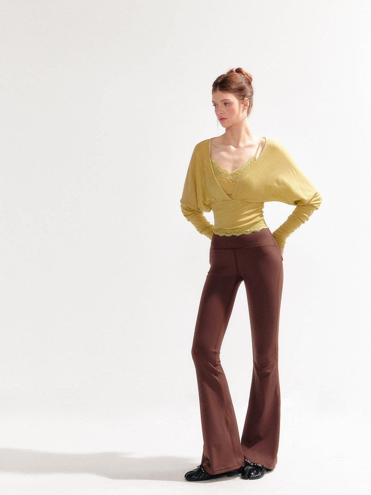 YZZI HE Lace Batwing Knit V-neck Women&