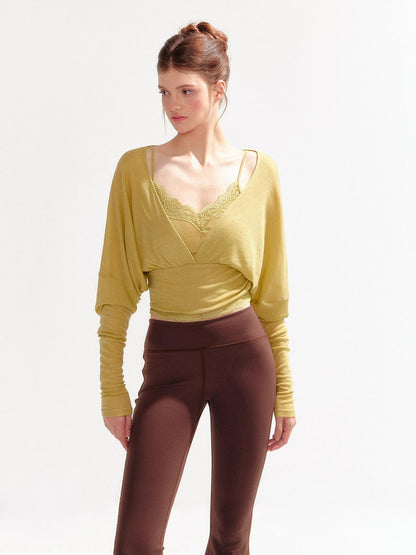 YZZI HE Lace Batwing Knit V-neck Women&