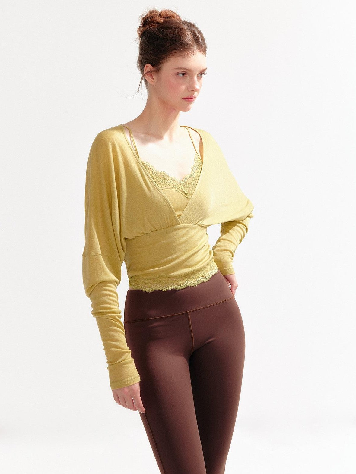 YZZI HE Lace Batwing Knit V-neck Women&