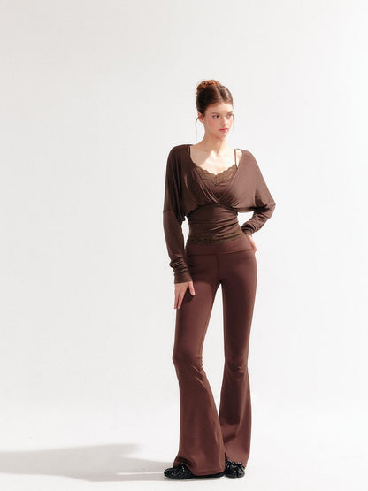 YZZI HE Lace Batwing Knit V-neck Women&