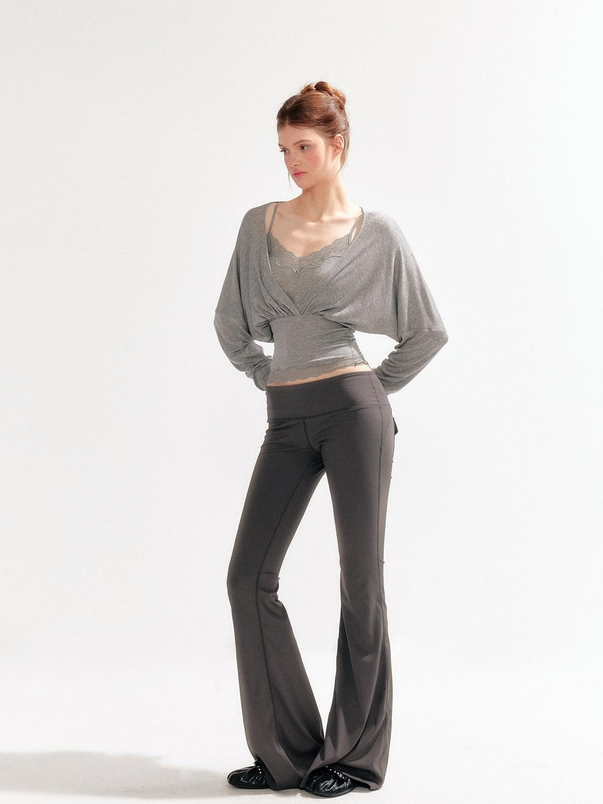 YZZI HE Lace Batwing Knit V-neck Women&
