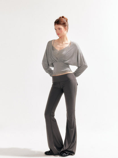 YZZI HE Lace Batwing Knit V-neck Women&
