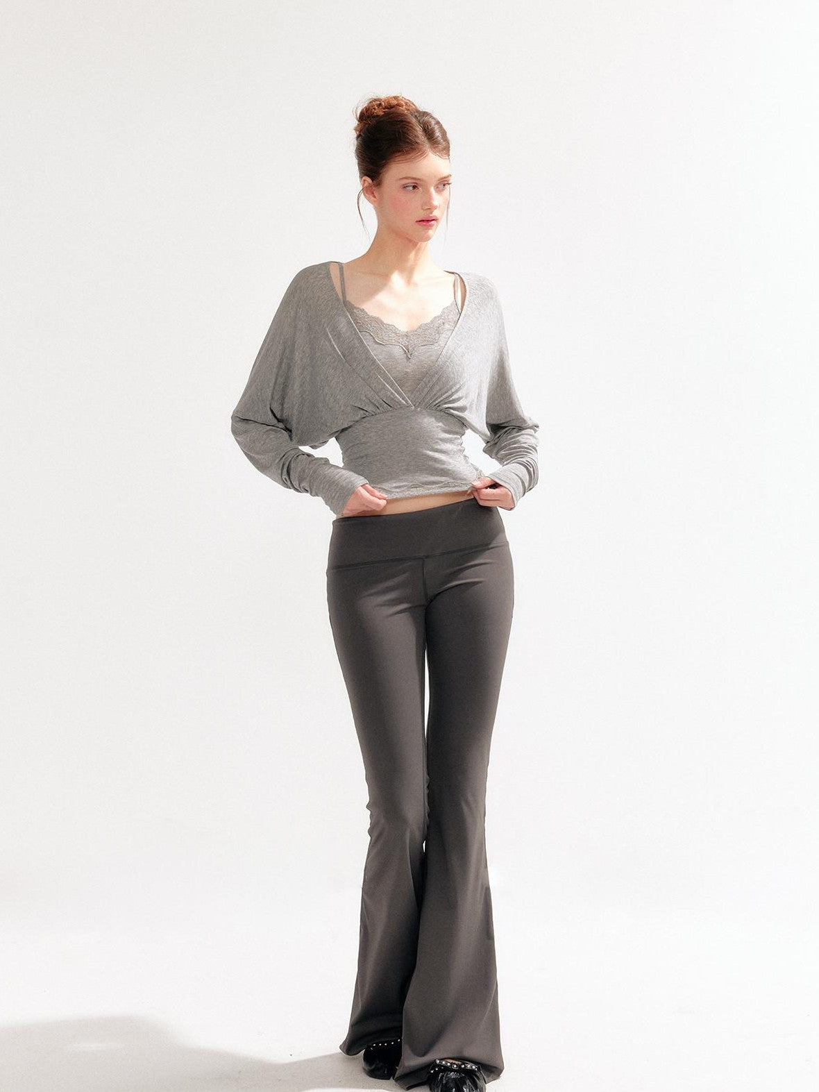 YZZI HE Lace Batwing Knit V-neck Women&