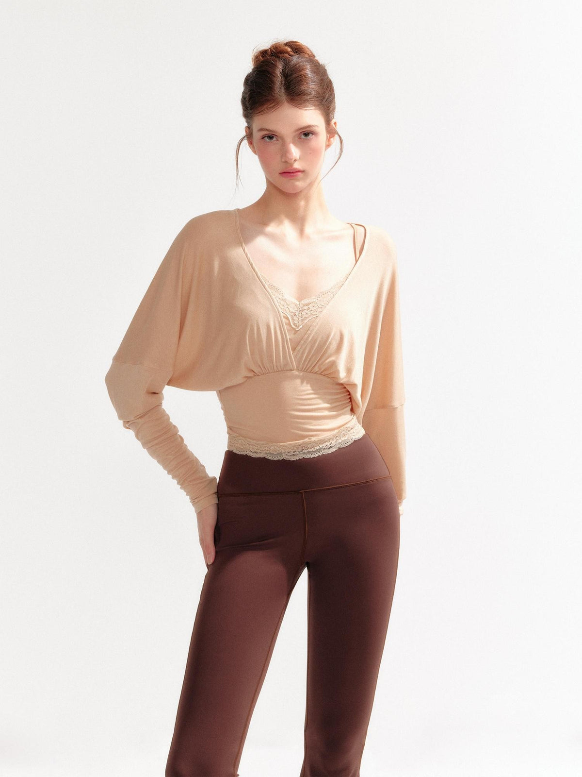 YZZI HE Lace Batwing Knit V-neck Women&