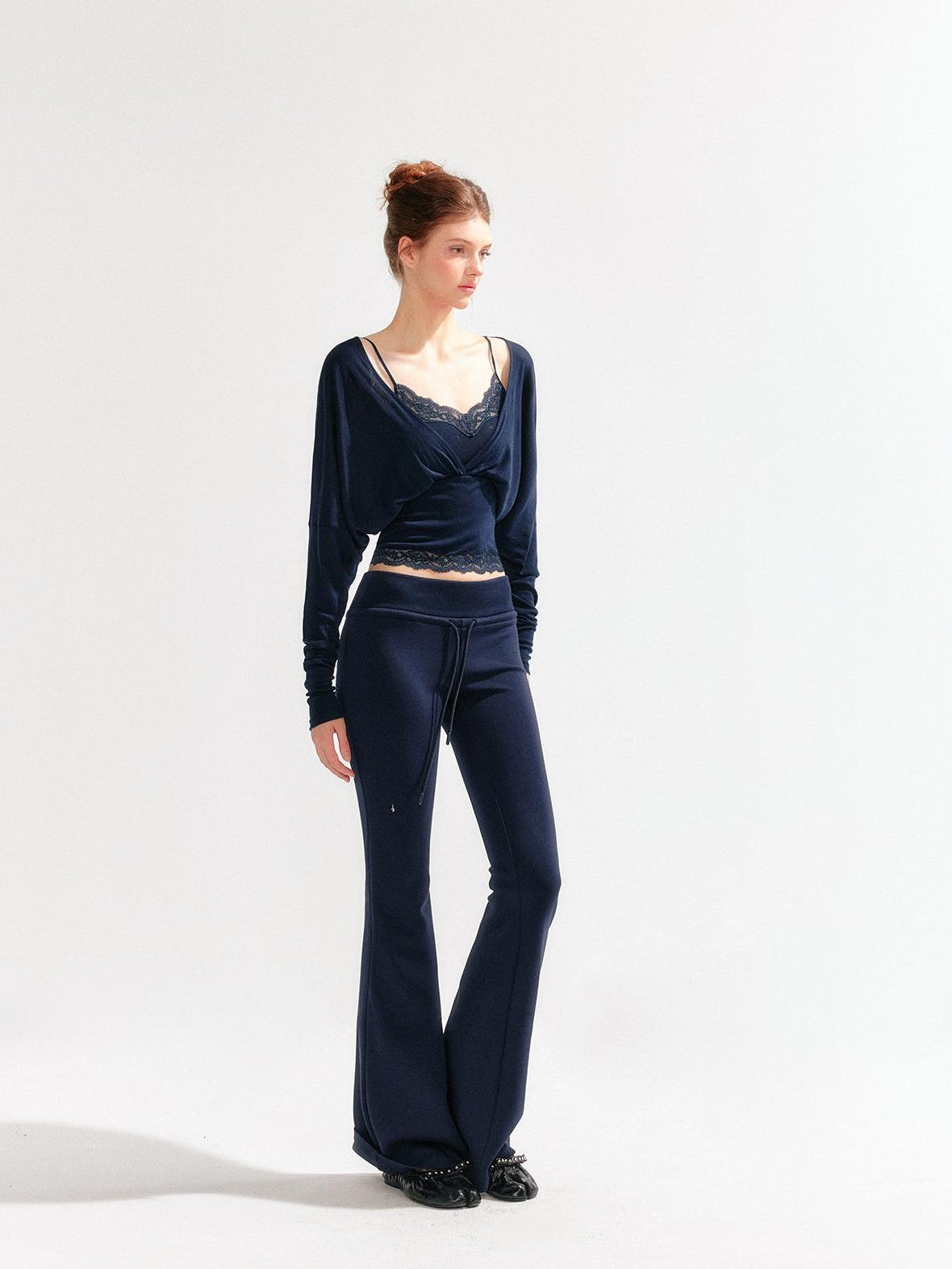 YZZI HE Lace Batwing Knit V-neck Women&
