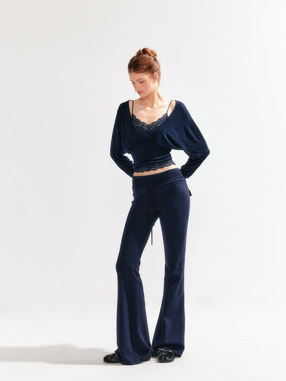 YZZI HE Lace Batwing Knit V-neck Women&
