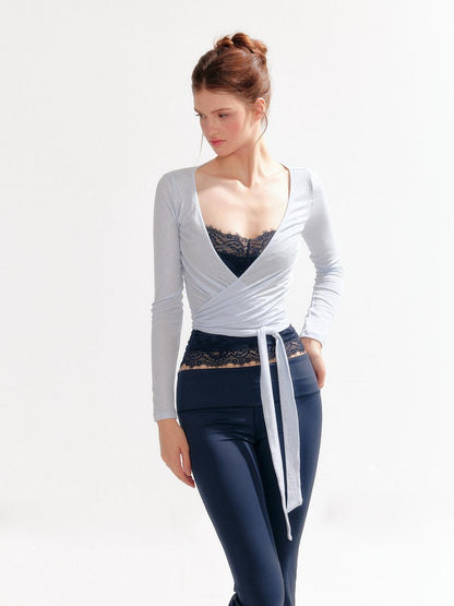 YZZI HE Lace Cami V-neck Slim Fit Lace Up Layered Women&