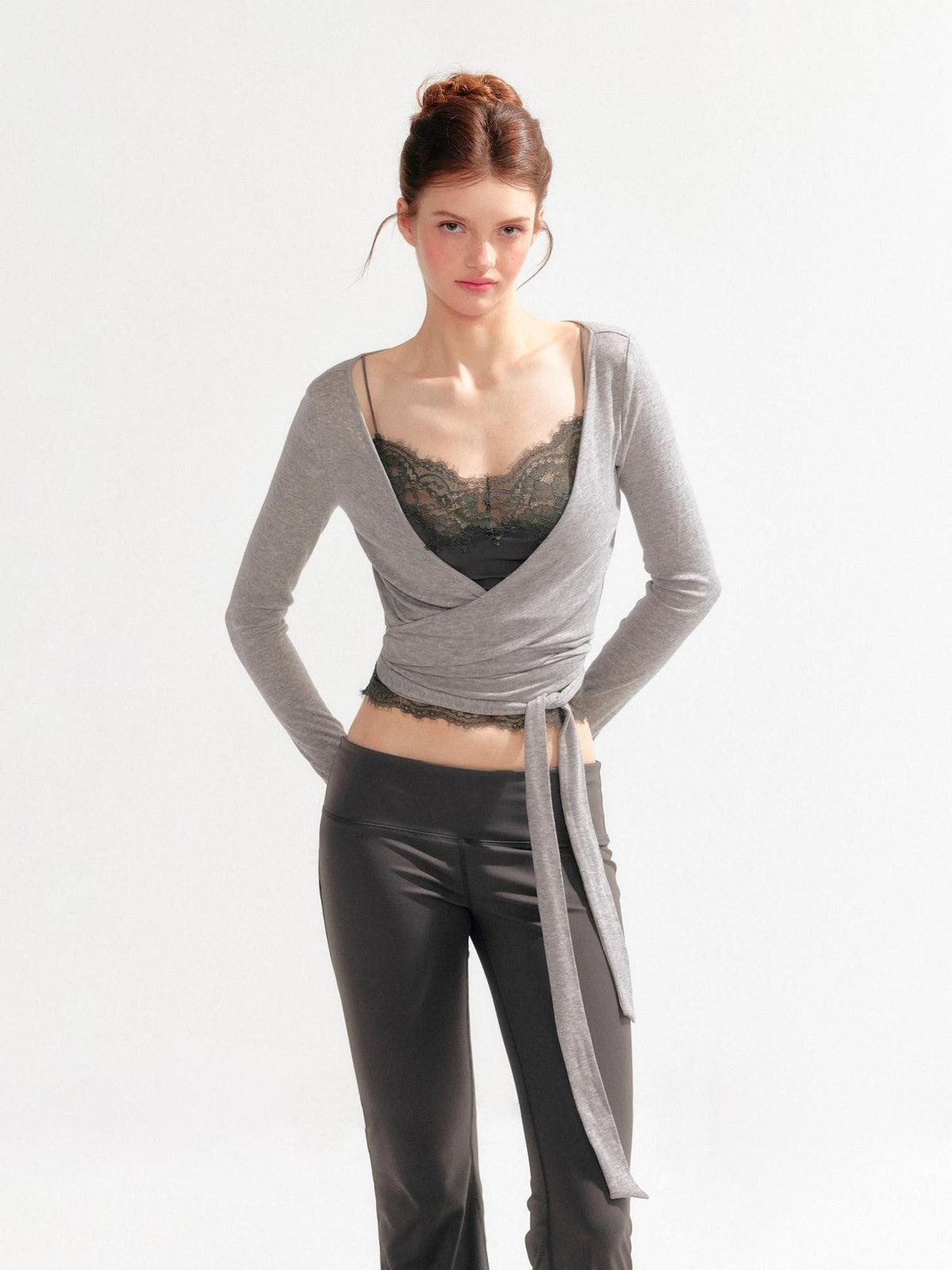 YZZI HE Lace Cami V-neck Slim Fit Lace Up Layered Women&