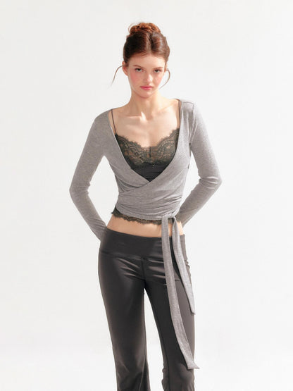 YZZI HE Lace Cami V-neck Slim Fit Lace Up Layered Women&