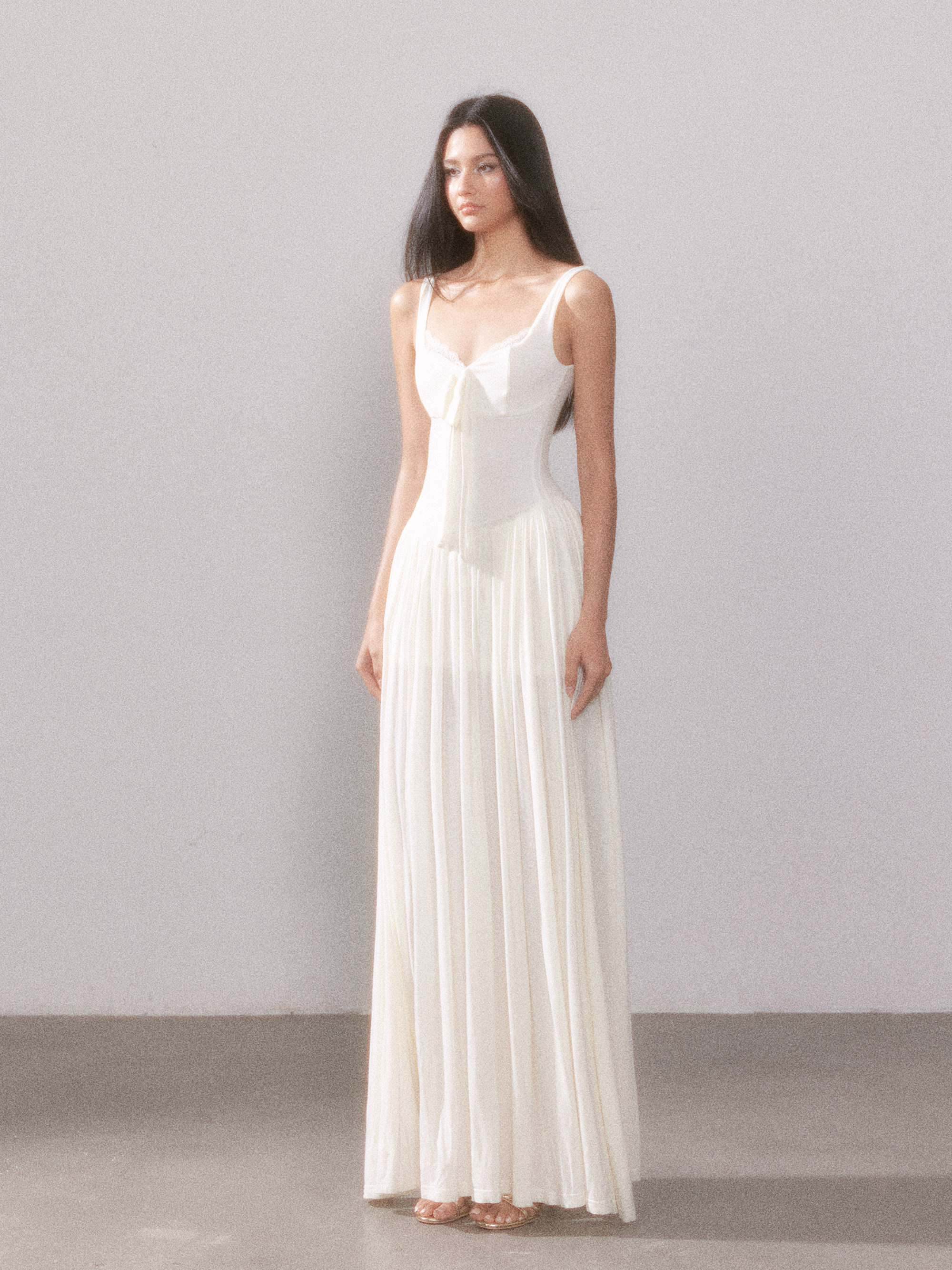 YZZI_HE_Lace_Knit_Slit_V-neck_Tie_High_Waist_Flared_Women&