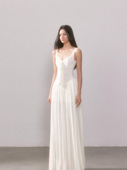 YZZI HE Lace Knit Slit V-neck Tie High Waist Flared Women&