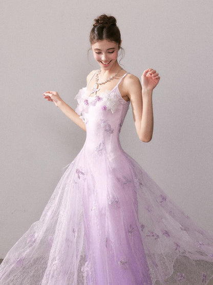 YZZI HE Lilac Gradient Embroidered Lace Strappy Women&