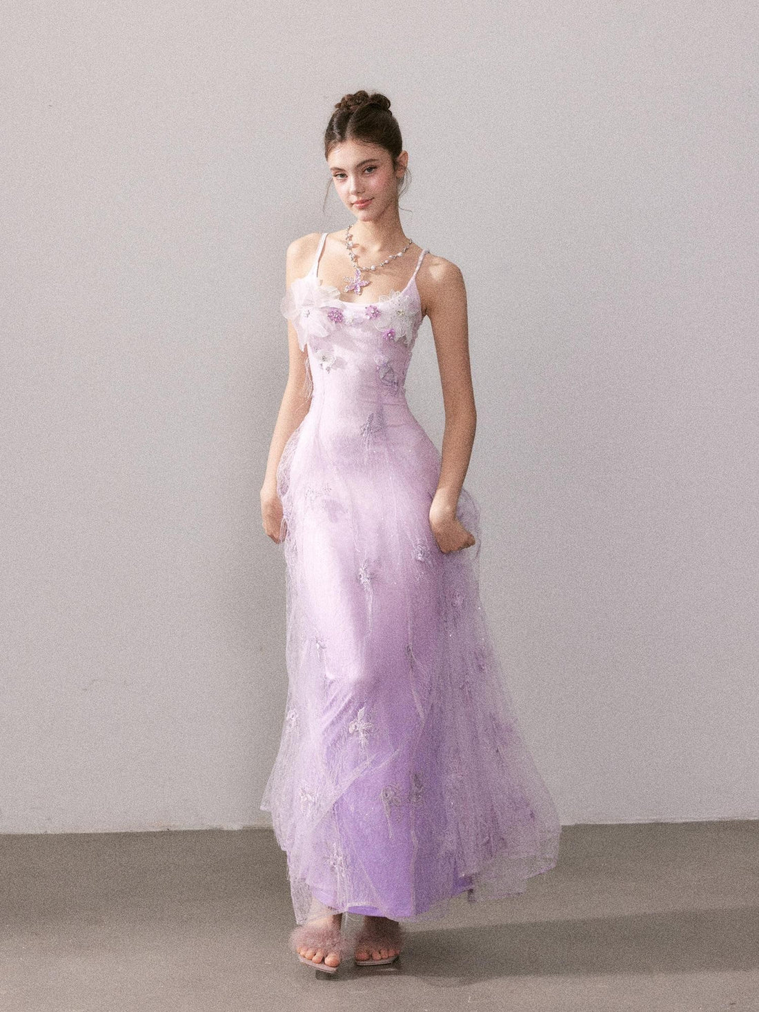 YZZI HE Lilac Gradient Embroidered Lace Strappy Women&
