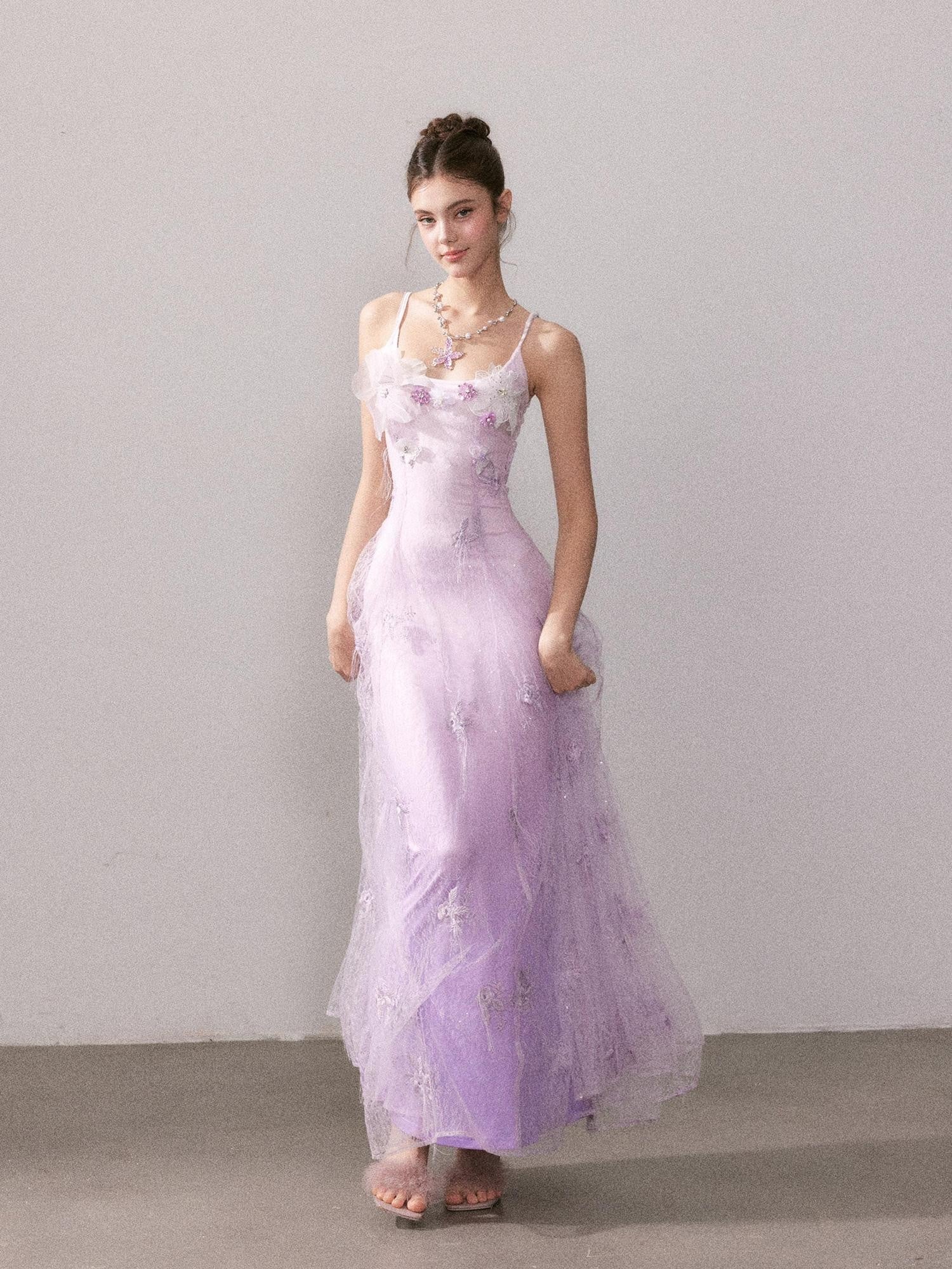 YZZI HE Lilac Gradient Embroidered Lace Strappy Women&