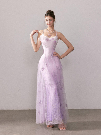YZZI HE Lilac Gradient Embroidered Lace Strappy Women&