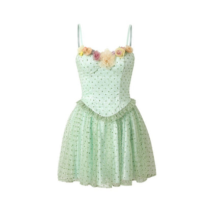 YZZI_HE_Mint_Green_Polka_Dot_3d_Floral_Mesh_A_Line_Women&