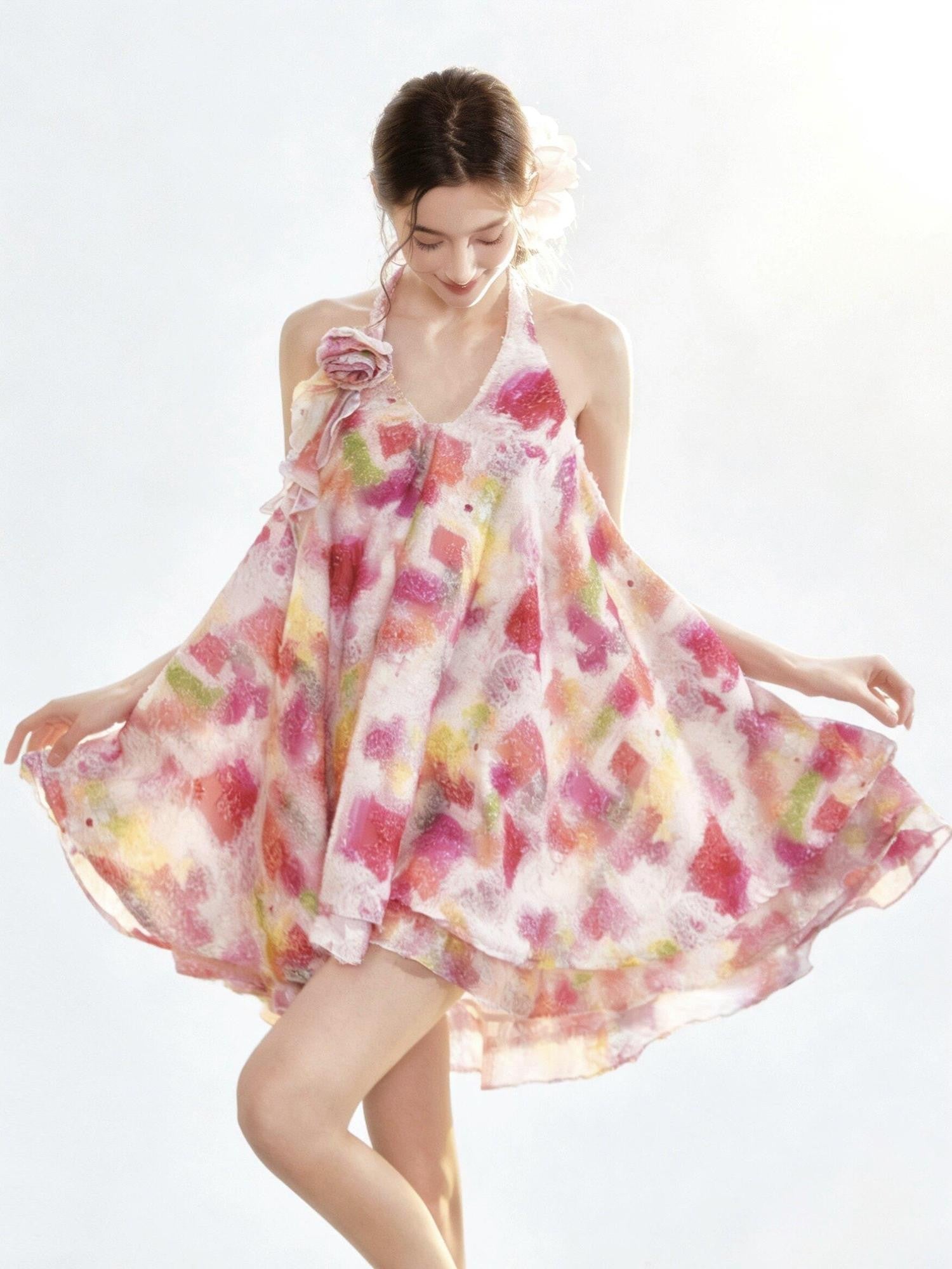 YZZI HE Neon Oil Painting Ombre Floral Aline Women&