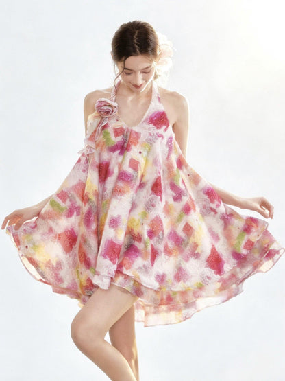 YZZI HE Neon Oil Painting Ombre Floral Aline Women&