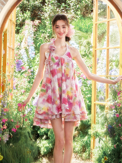 YZZI HE Neon Oil Painting Ombre Floral Aline Women&