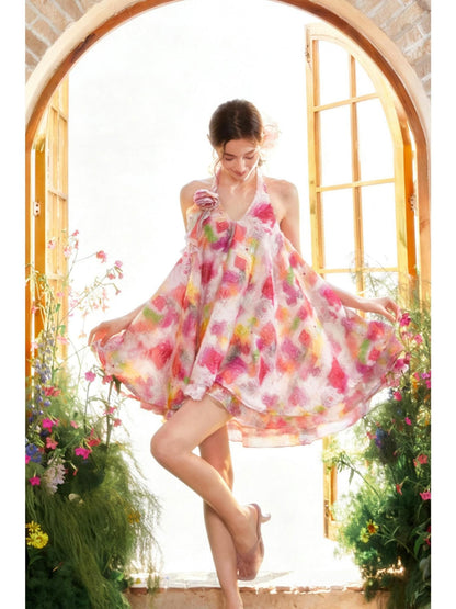 YZZI HE Neon Oil Painting Ombre Floral Aline Women&
