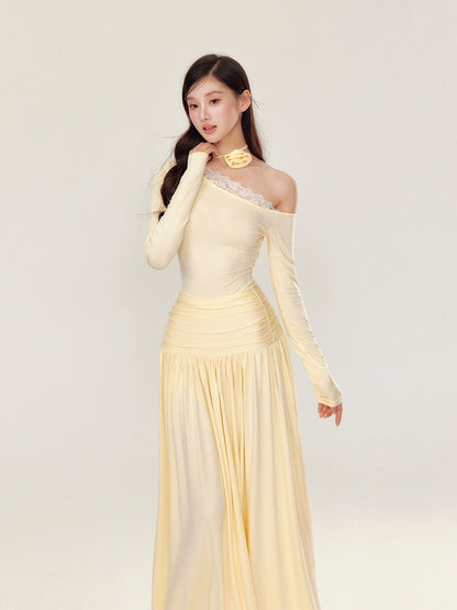 YZZI_HE_One_Shoulder_Waist_Ruching_Slim_Long_Sleeve_Women&