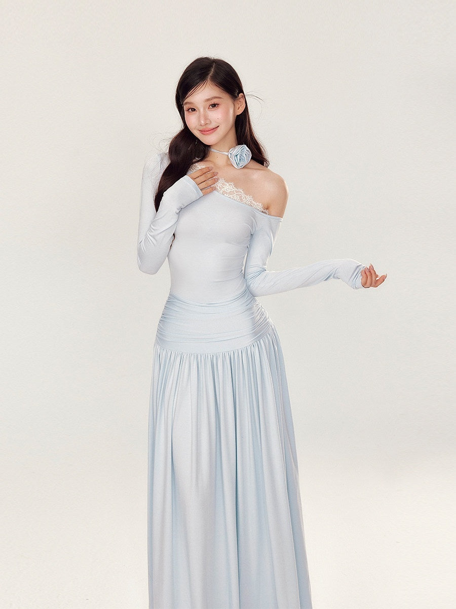 YZZI_HE_One_Shoulder_Waist_Ruching_Slim_Long_Sleeve_Women&