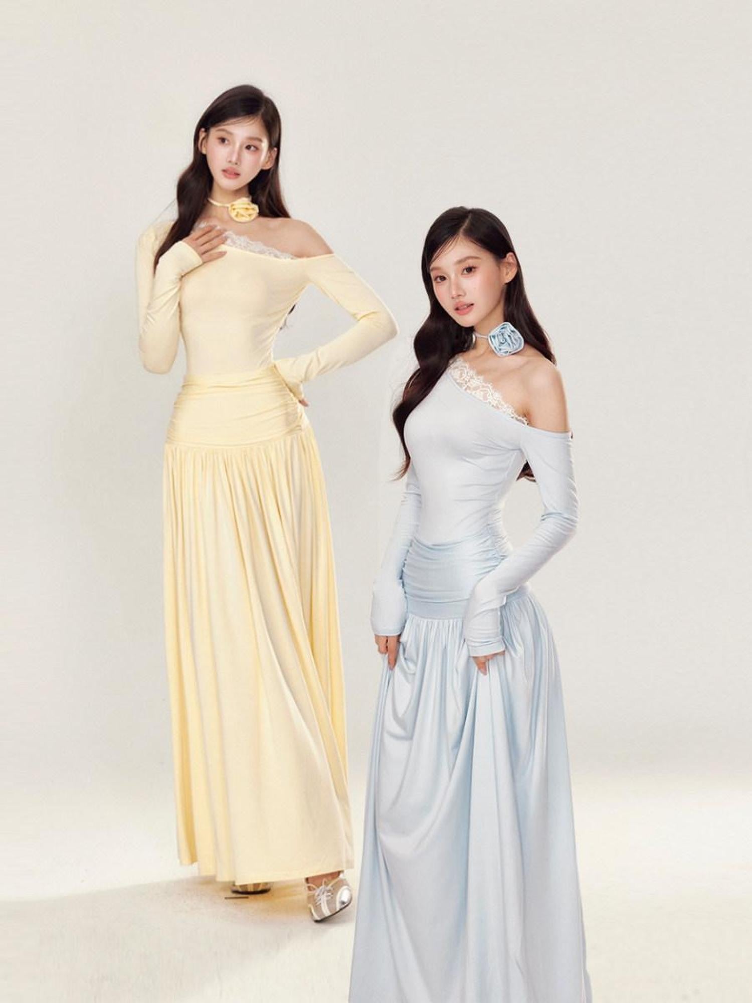 YZZI HE One Shoulder Waist Ruching Slim Long Sleeve Women&