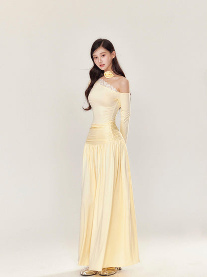 YZZI HE One Shoulder Waist Ruching Slim Long Sleeve Women&