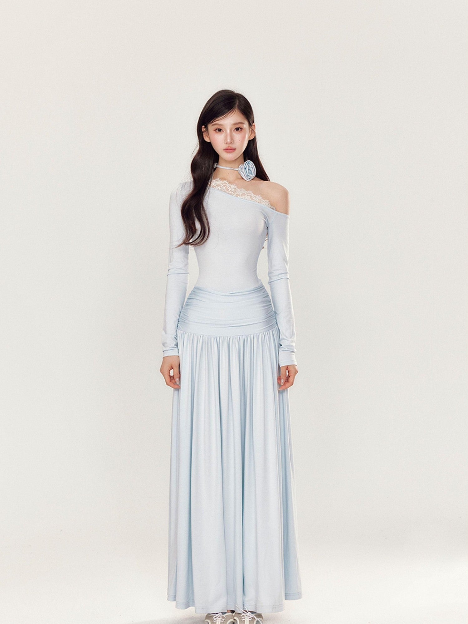 YZZI HE One Shoulder Waist Ruching Slim Long Sleeve Women&