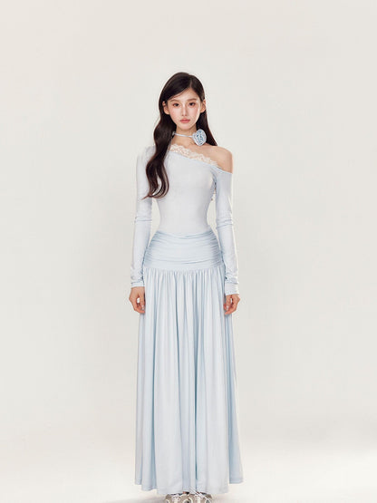 YZZI HE One Shoulder Waist Ruching Slim Long Sleeve Women&