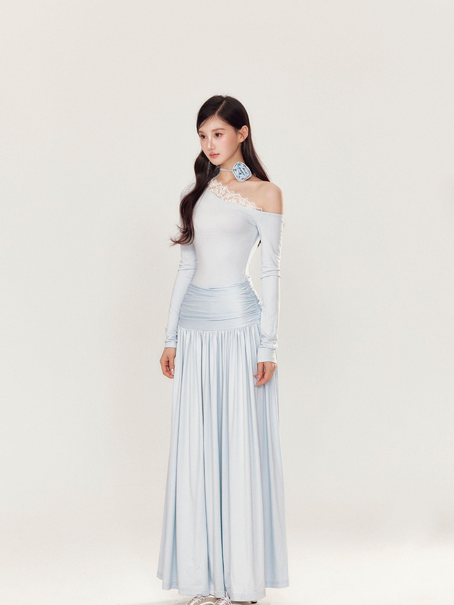 YZZI HE One Shoulder Waist Ruching Slim Long Sleeve Women&