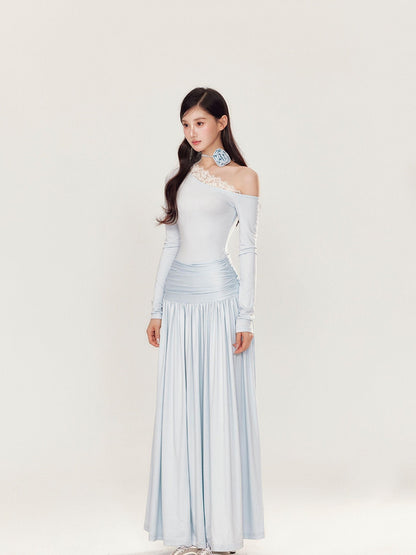 YZZI HE One Shoulder Waist Ruching Slim Long Sleeve Women&