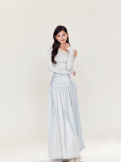 YZZI HE One Shoulder Waist Ruching Slim Long Sleeve Women&
