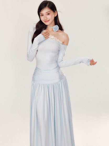 YZZI HE One Shoulder Waist Ruching Slim Long Sleeve Women&