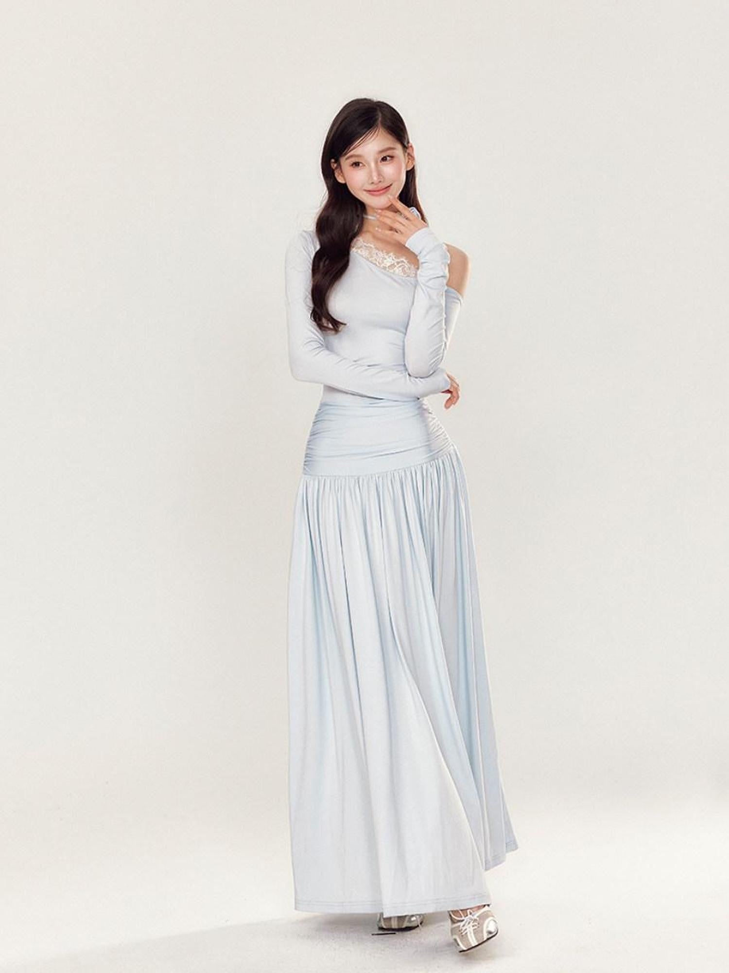 YZZI HE One Shoulder Waist Ruching Slim Long Sleeve Women&