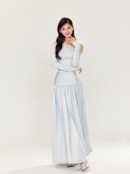 YZZI HE One Shoulder Waist Ruching Slim Long Sleeve Women&