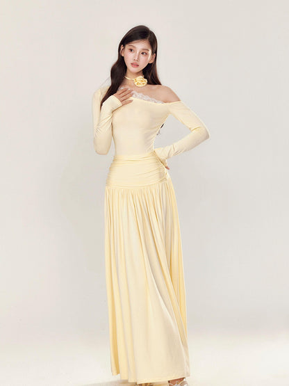 YZZI HE One Shoulder Waist Ruching Slim Long Sleeve Women&