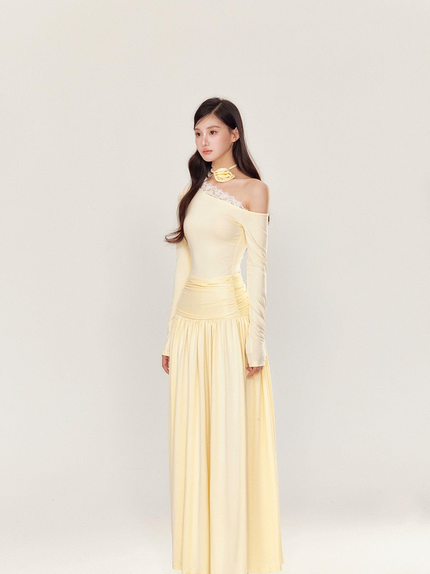 YZZI HE One Shoulder Waist Ruching Slim Long Sleeve Women&