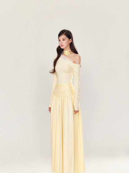 YZZI HE One Shoulder Waist Ruching Slim Long Sleeve Women&